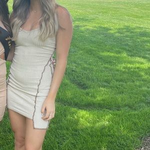 Mystique boutique tan mini dress